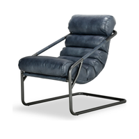 Channel Back Leather Accent Chair in Ocean Blue