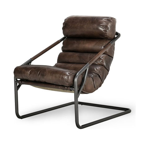 Leather Accent Chair with Channel Back in Truffle Brown