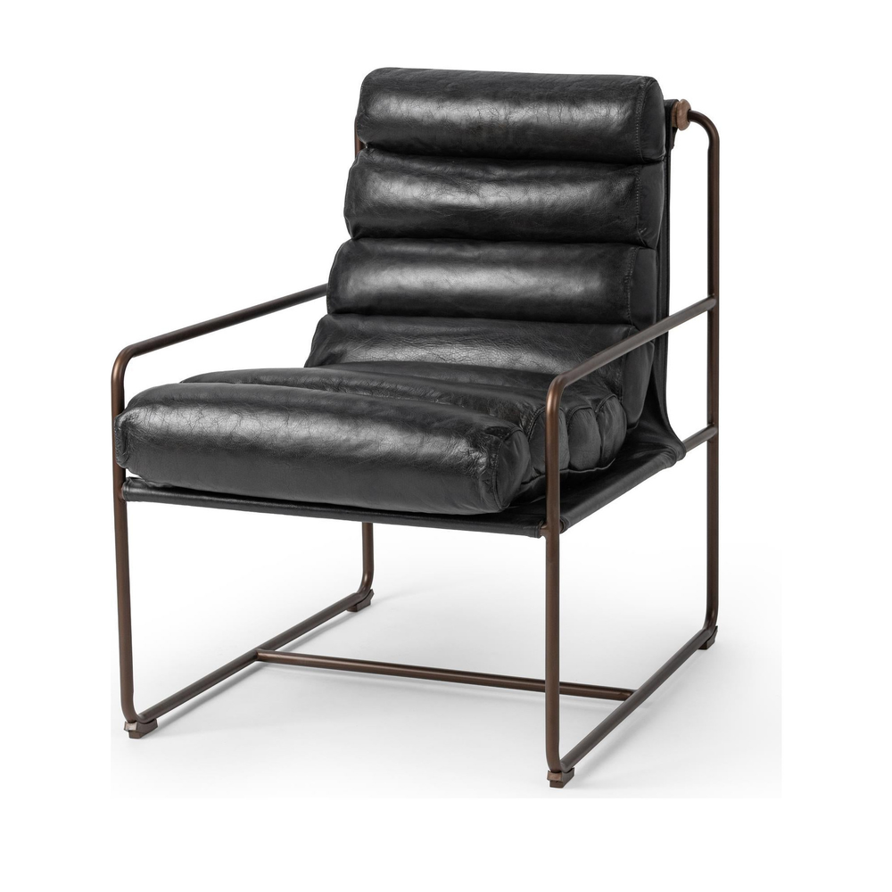 Channel Stitched Leather Accent Chair in Jet Black