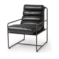 Channel Stitched Leather Accent Chair in Jet Black