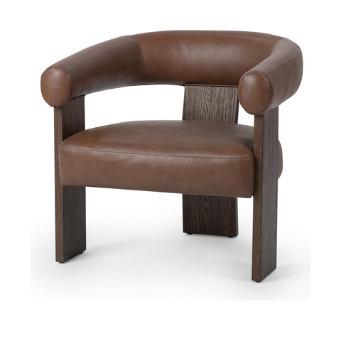 Leather Accent Chair with Curved Back in Rich Cocoa