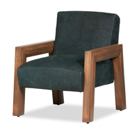 Pinefield leather accent chair with an open oak frame, three-quarter view