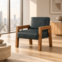 Pinefield leather accent chair with an open oak frame styled beside a large window