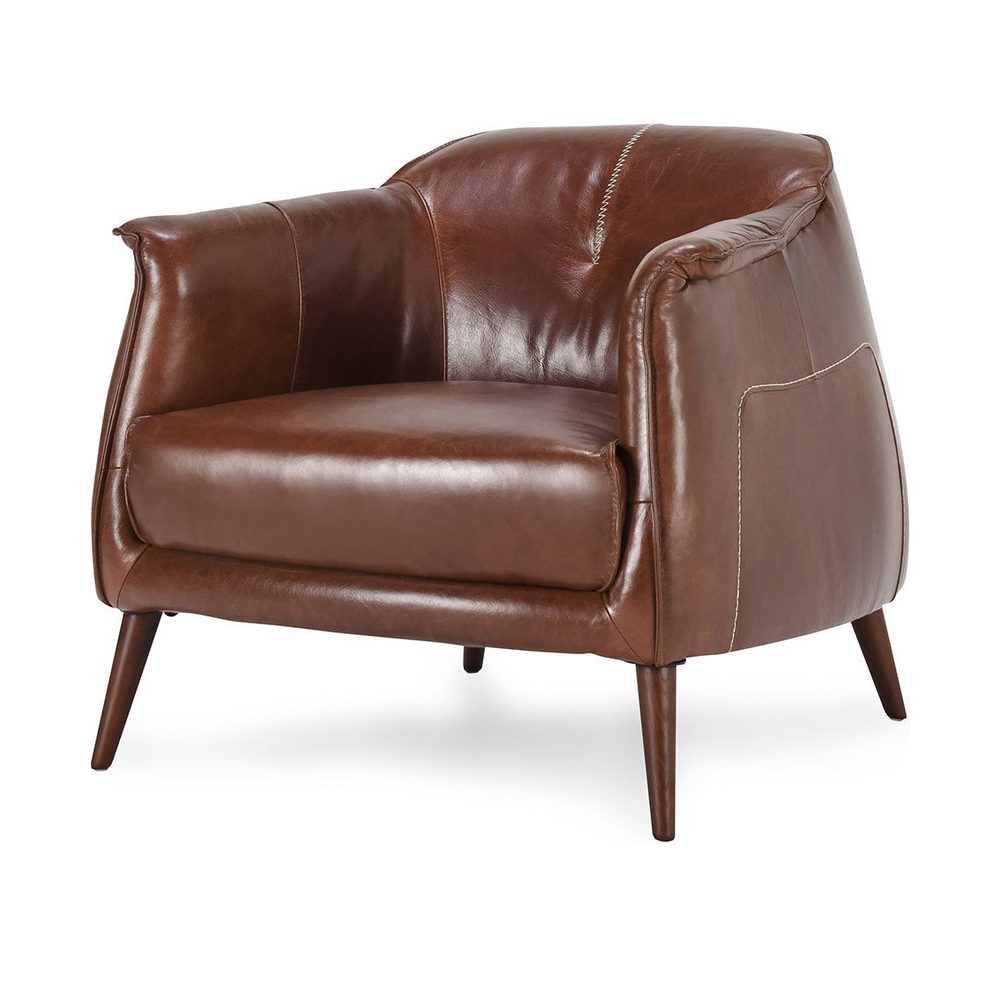 Contrast Stitch Leather Accent Chair in Spiced Brown