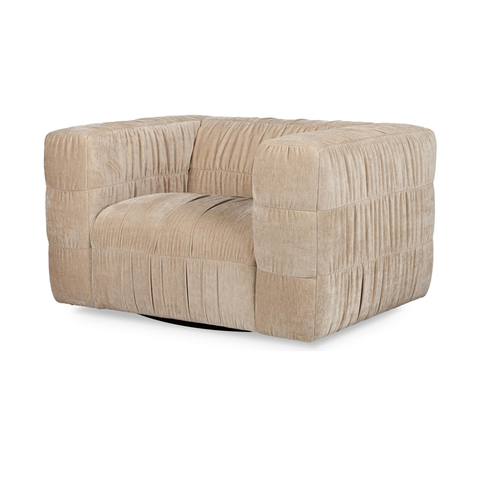 Ruched Swivel Accent Chair in French Vanilla