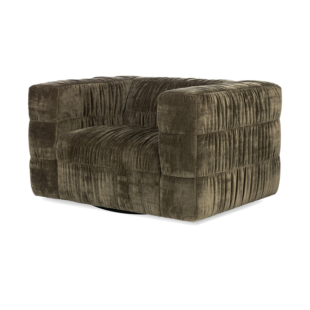 Ruched Swivel Accent Chair in Olive Green