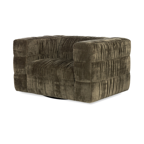 Ruched Swivel Accent Chair in Olive Green