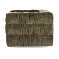 Side view of the Olive Green chair showing three horizontal bands of gathered upholstery