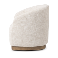 Side view of the Toasted Linen swivel chair showing its sloping arm and curved back