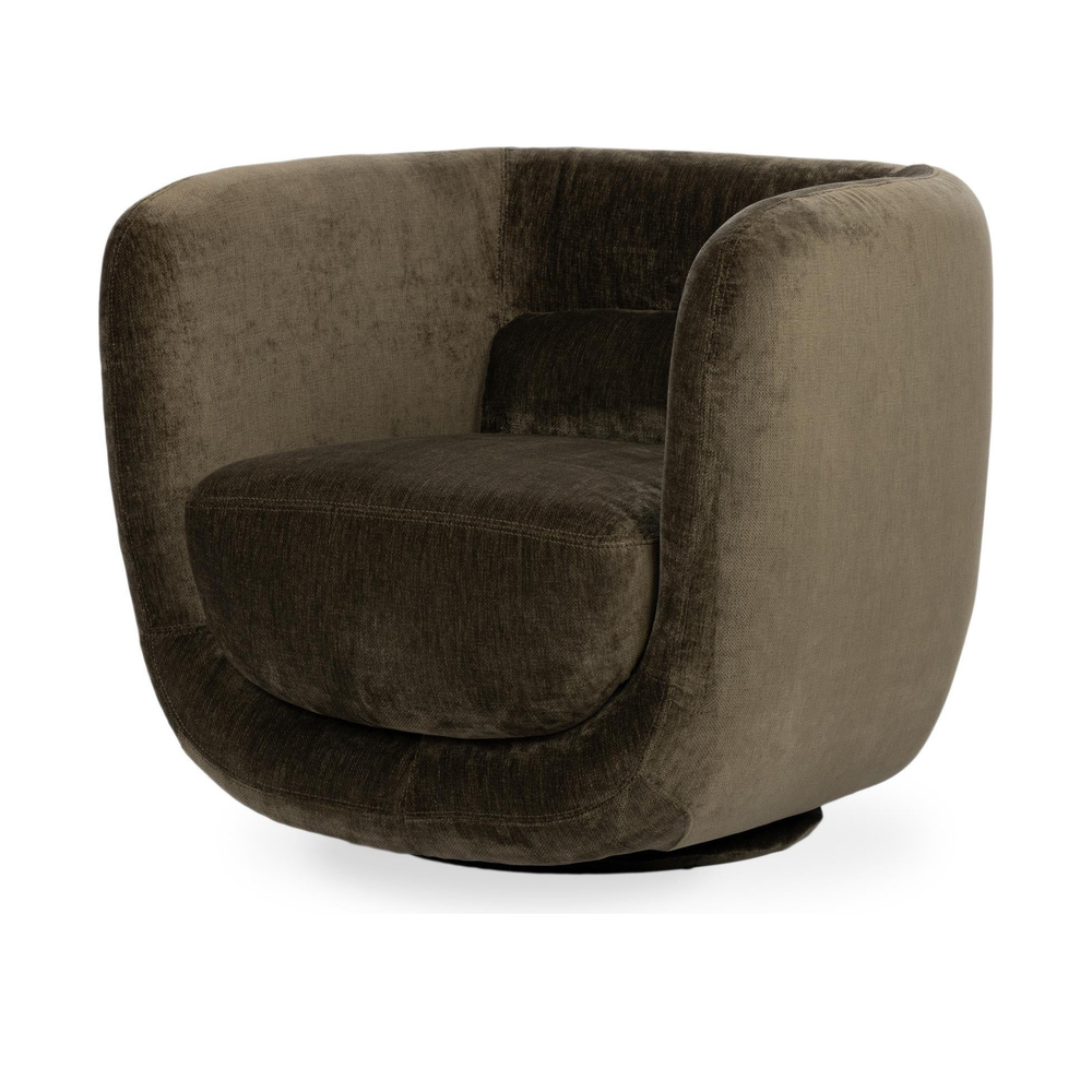 Rounded Swivel Accent Chair in Olive Green