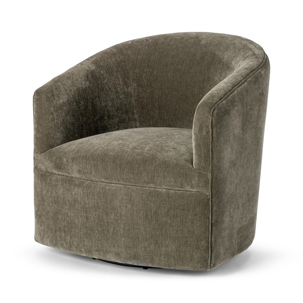 Curved Swivel Accent Chair in Olive Moss