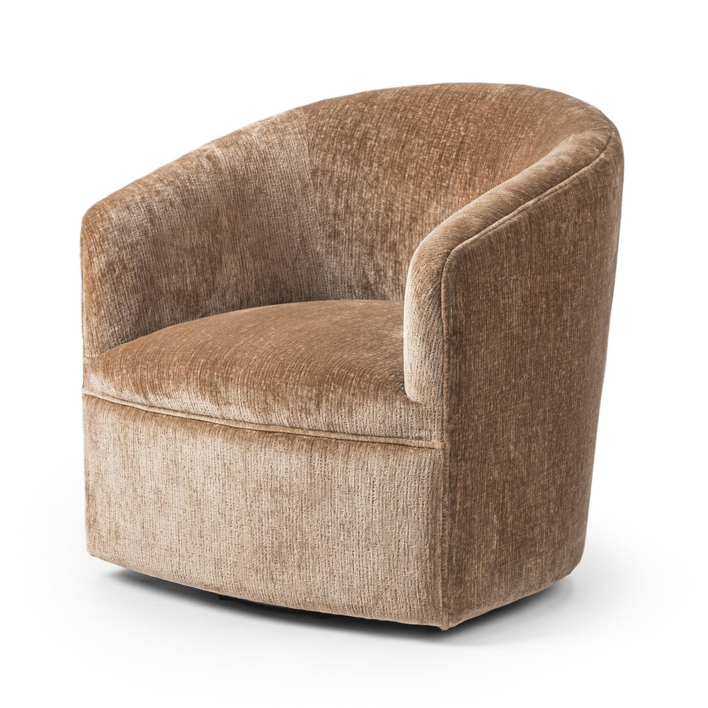 Curved Swivel Accent Chair in Walnut Heather