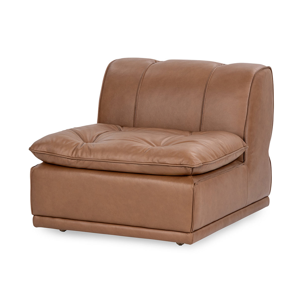Button Tufted Leather Accent Chair in Toffee Brown