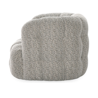 Side view of the Heathered Gray swivel chair showing its rounded upholstered back
