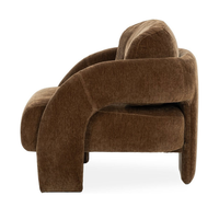Side view of the Bronze chair showing its curved arm and open gap above the seat