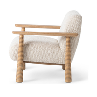Side view of the Beige Natural chair with straight wood arms and ribbed supports
