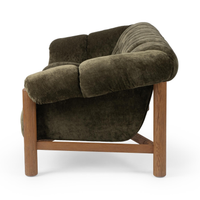 Channel-Tufted Sofa with Oak Frame - Olive Green, view 3