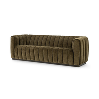 Velvet Sofa with Channel Back - Olive Green, view 2