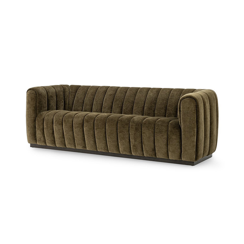 Velvet Sofa with Channel Back - Olive Green