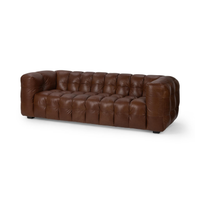 Channel-Tufted Leather Sofa, view 2