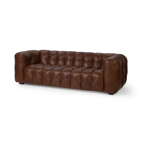 Channel-Tufted Leather Sofa