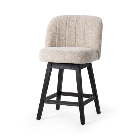 Round-Back Cream Fabric Swivel Counter Stool