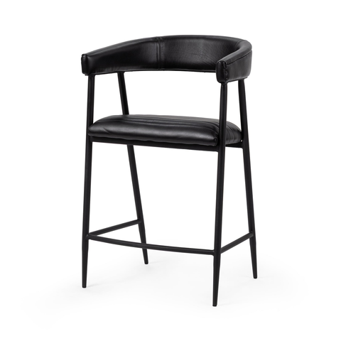 Black Leather Counter Stool with Open Arms