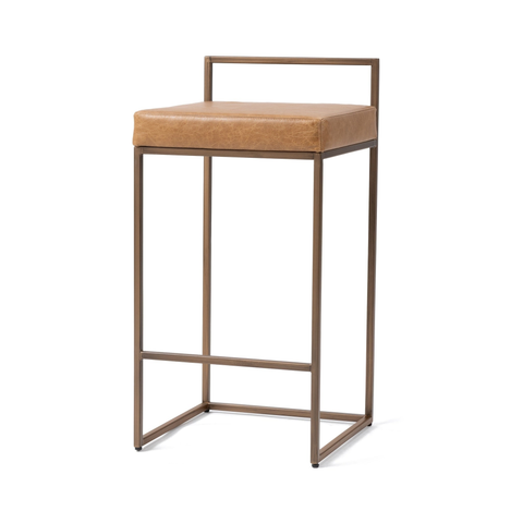 Low-Back Tan Leather Counter Stool