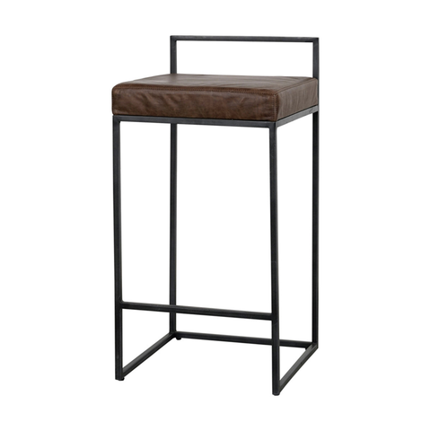 Low-Back Dark Brown Leather Counter Stool