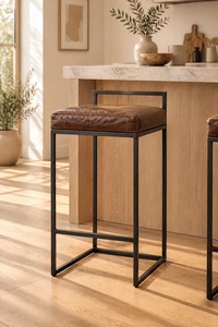 Low-Back Dark Brown Leather Counter Stool