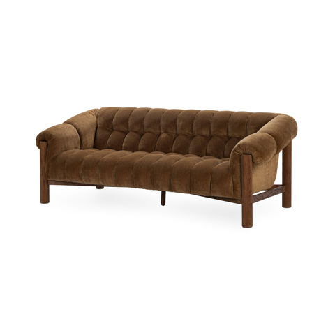 Channel-Tufted Sofa with Oak Frame - Bronze
