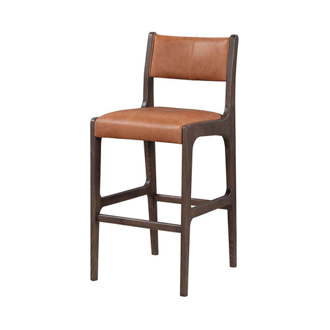 Cognac Leather Bar Stool with Ash Frame