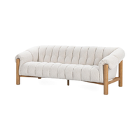 Channel-Tufted Sofa with Oak Frame - Cream, view 2