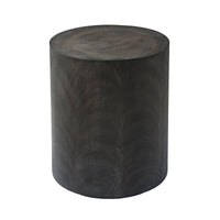 Dark cylindrical accent table front view for modern decor.
