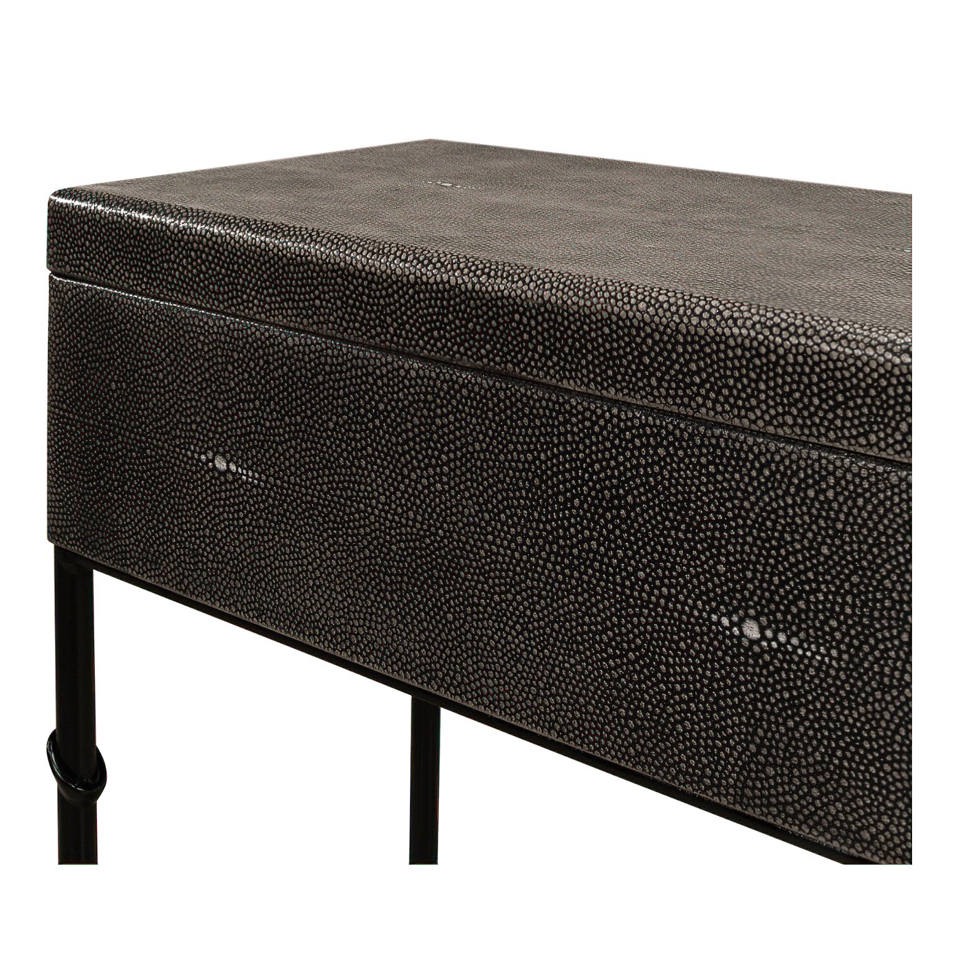 Close-up of leather texture on box.
