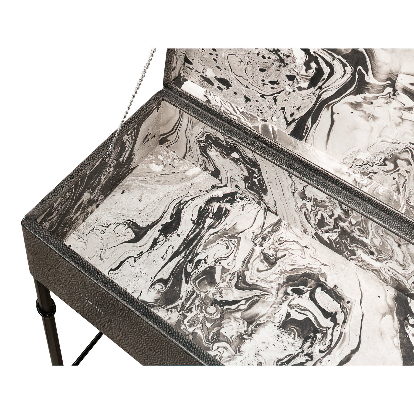 Detailed view of marbled interior pattern.