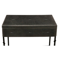 Top view of closed leather box on stand.