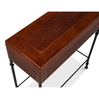 Embossed Leather Storage Box on Faux Bamboo Stand - additional view