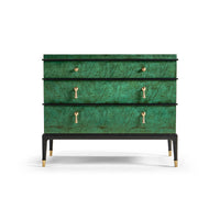 Front view of emerald Art Deco dresser.