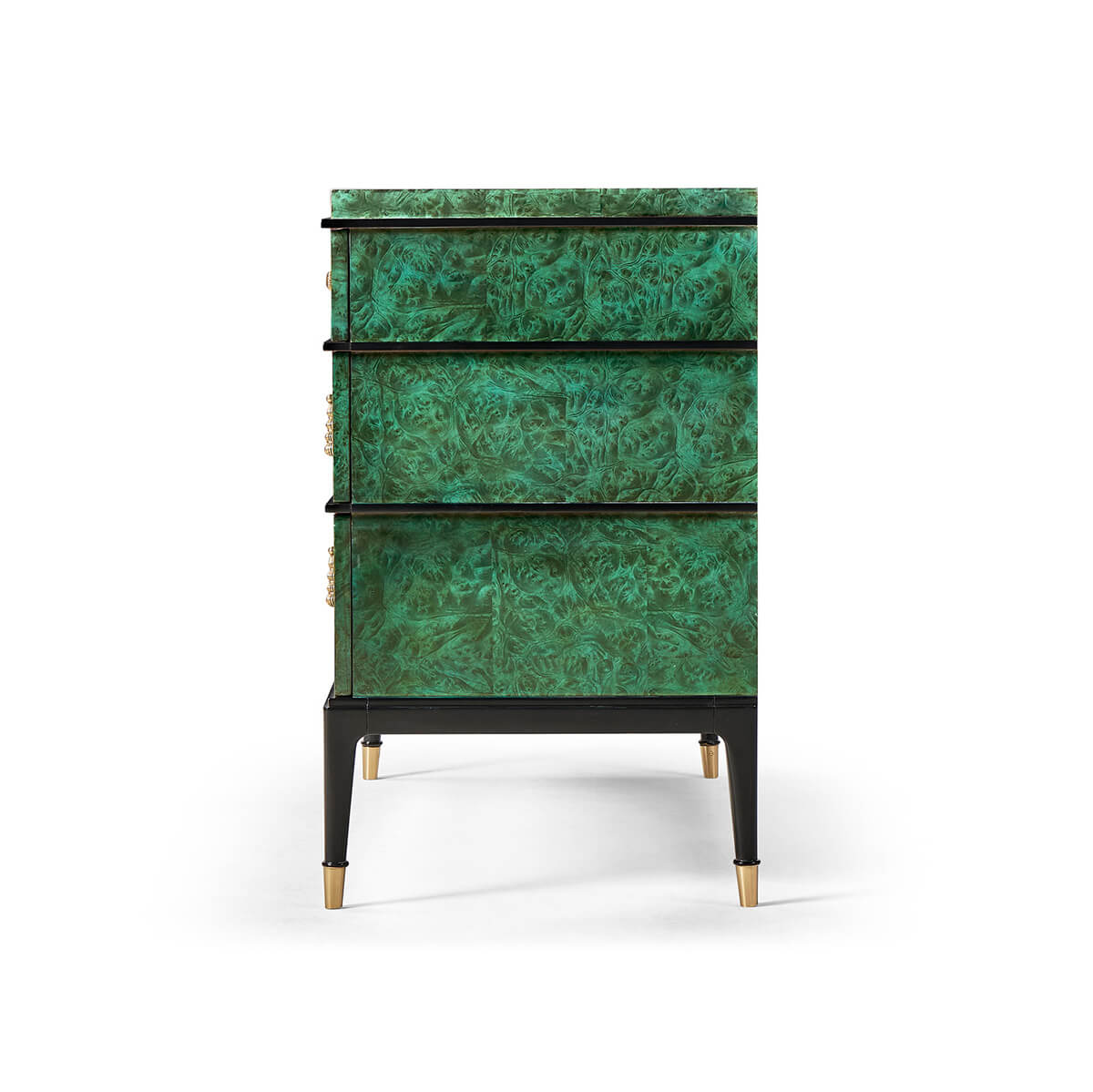 Side view of emerald Art Deco dresser.