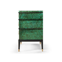 Side view of emerald Art Deco dresser.