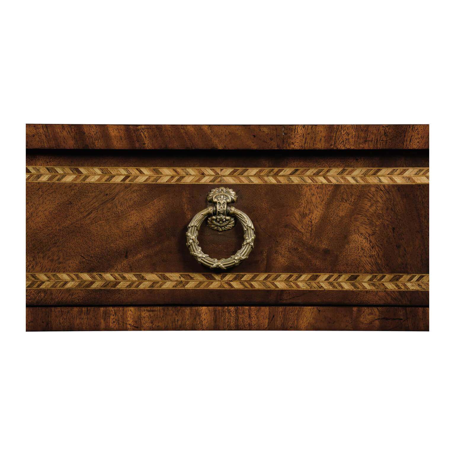 Close-up of Empire Mahogany Console Table drawer handle.