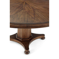 Close-up of pedestal base and table edge detail.