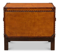 Back view of English Campaign decorative box on stand.