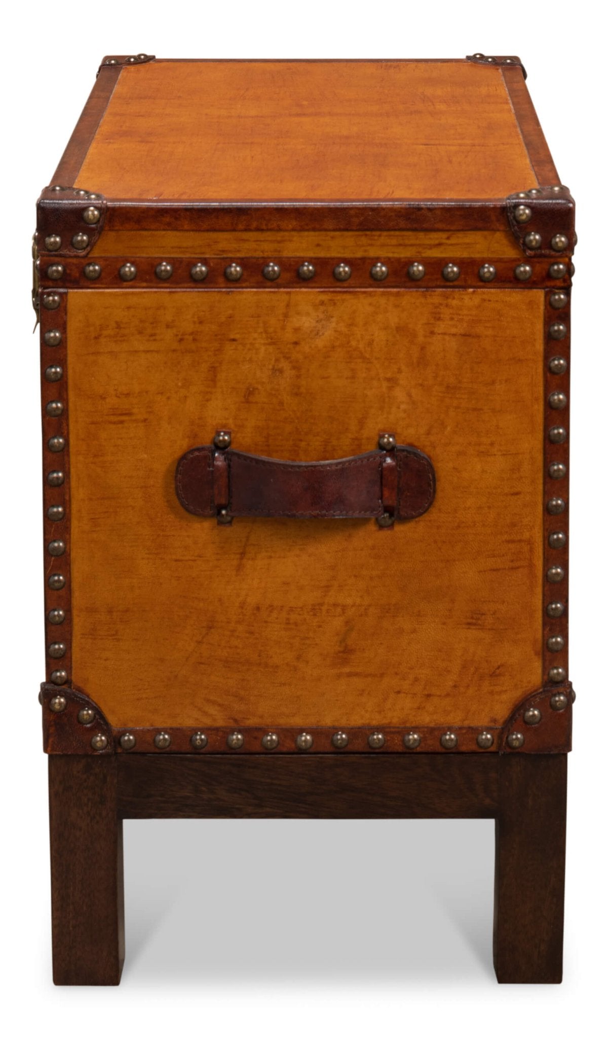 Side view showing handle and detailing on box stand.