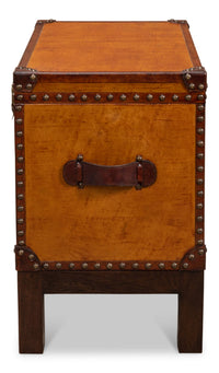 Side view showing handle and detailing on box stand.