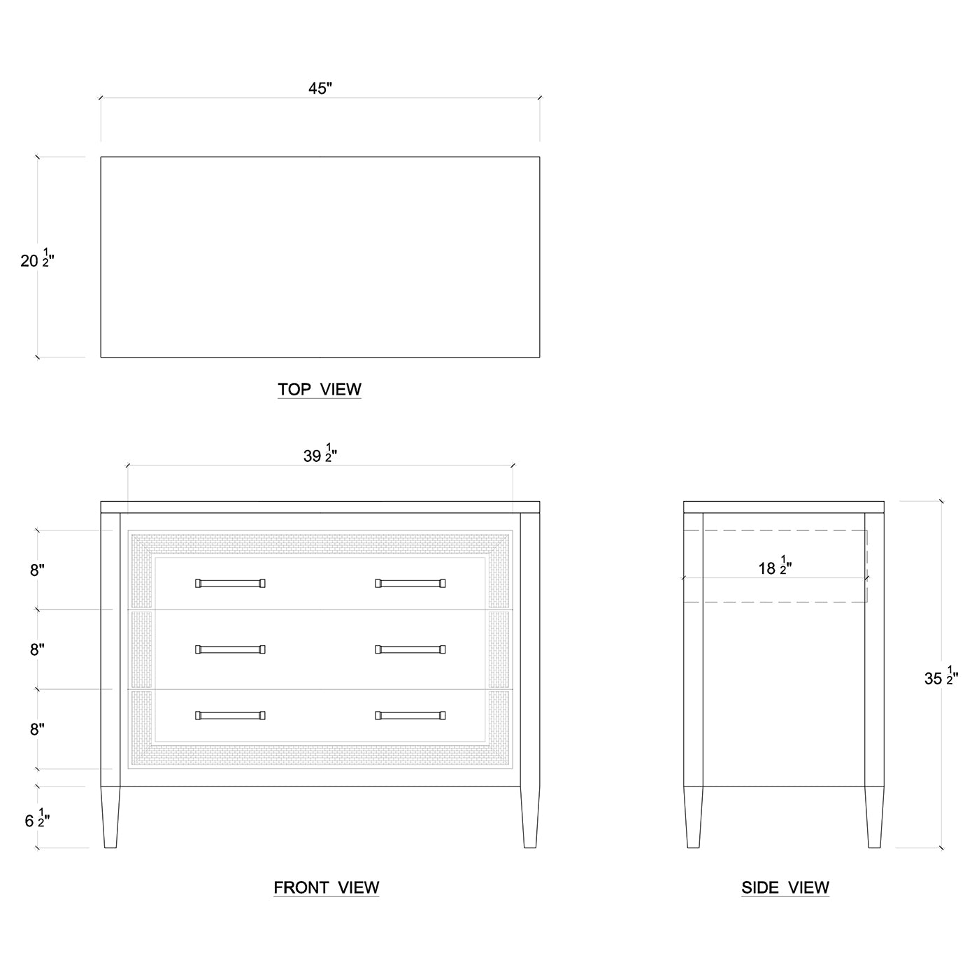 Dimensions and measurements of modern chest of drawers.