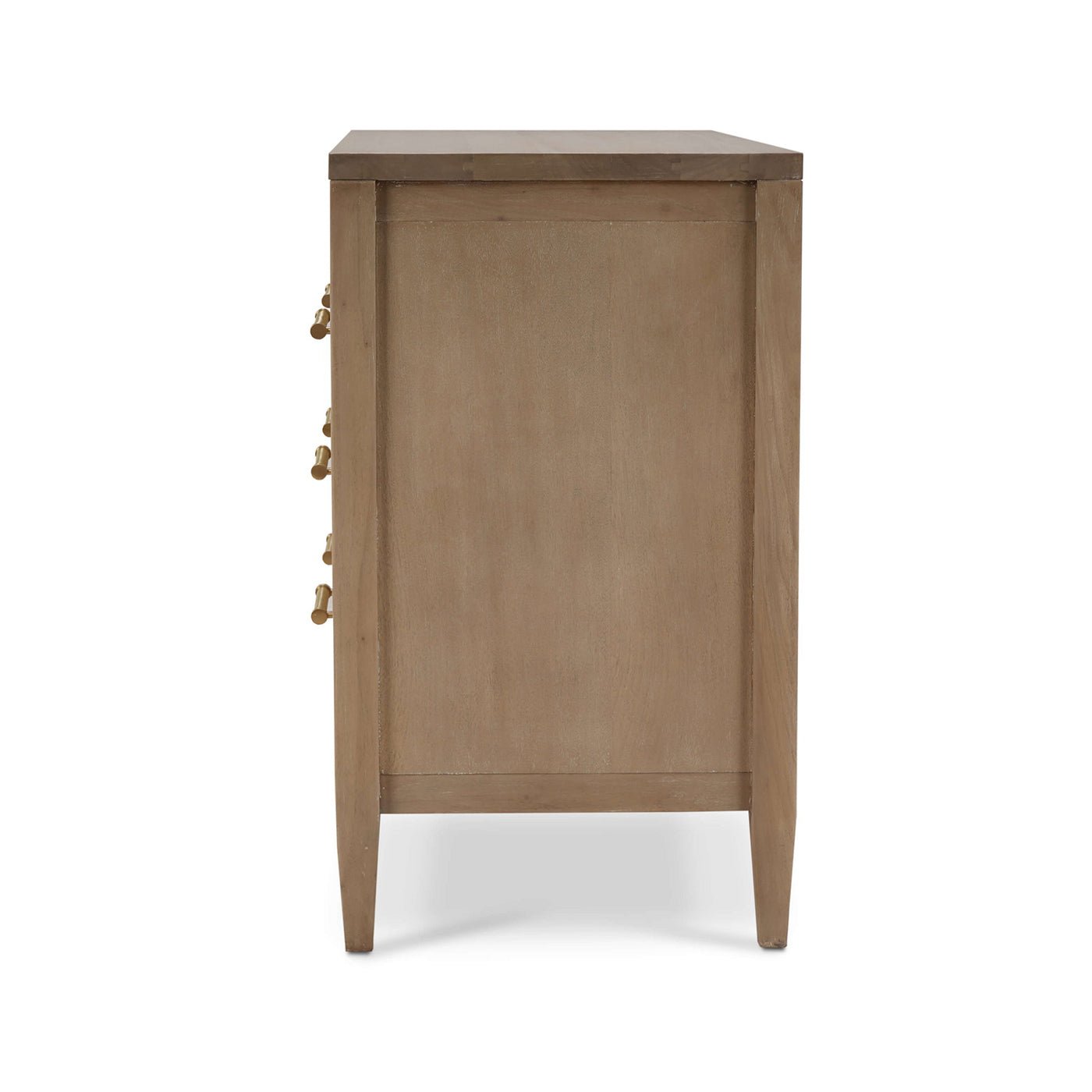 Wooden side view of the chest of drawers.