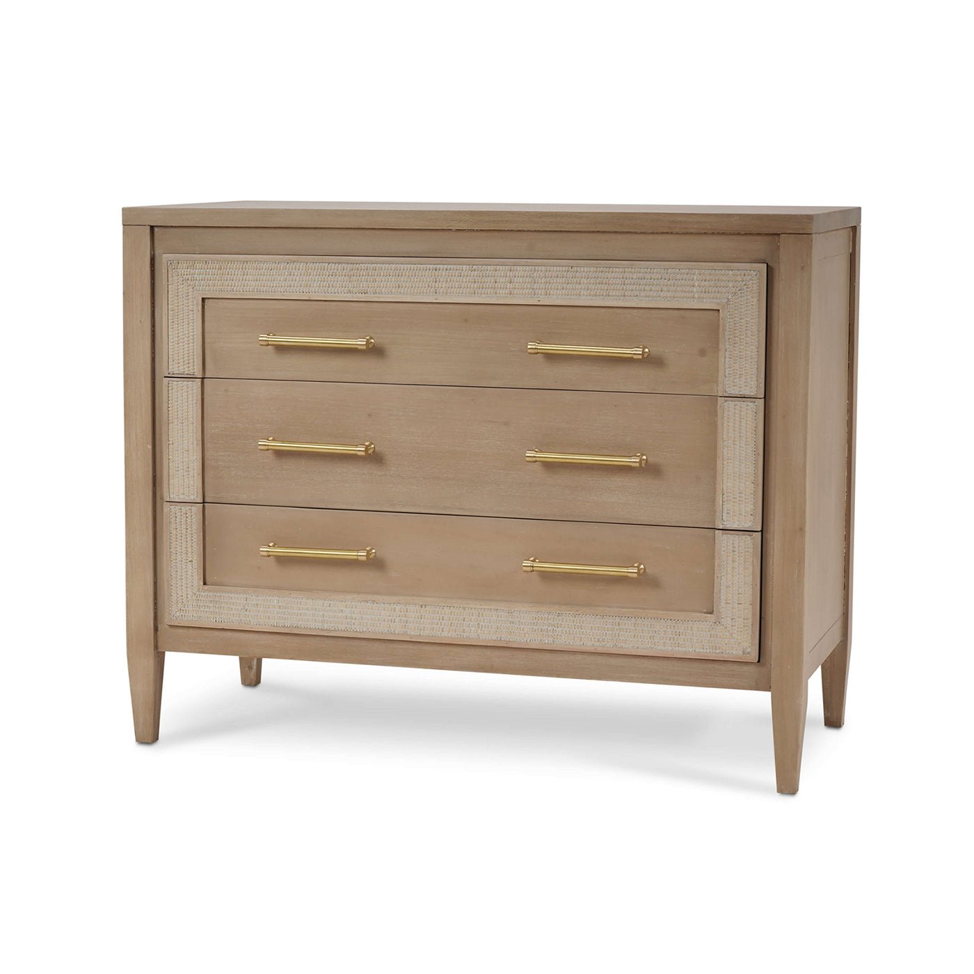 Elegant modern chest of drawers angled front view.