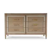 Front view of coastal modern dresser with six drawers.